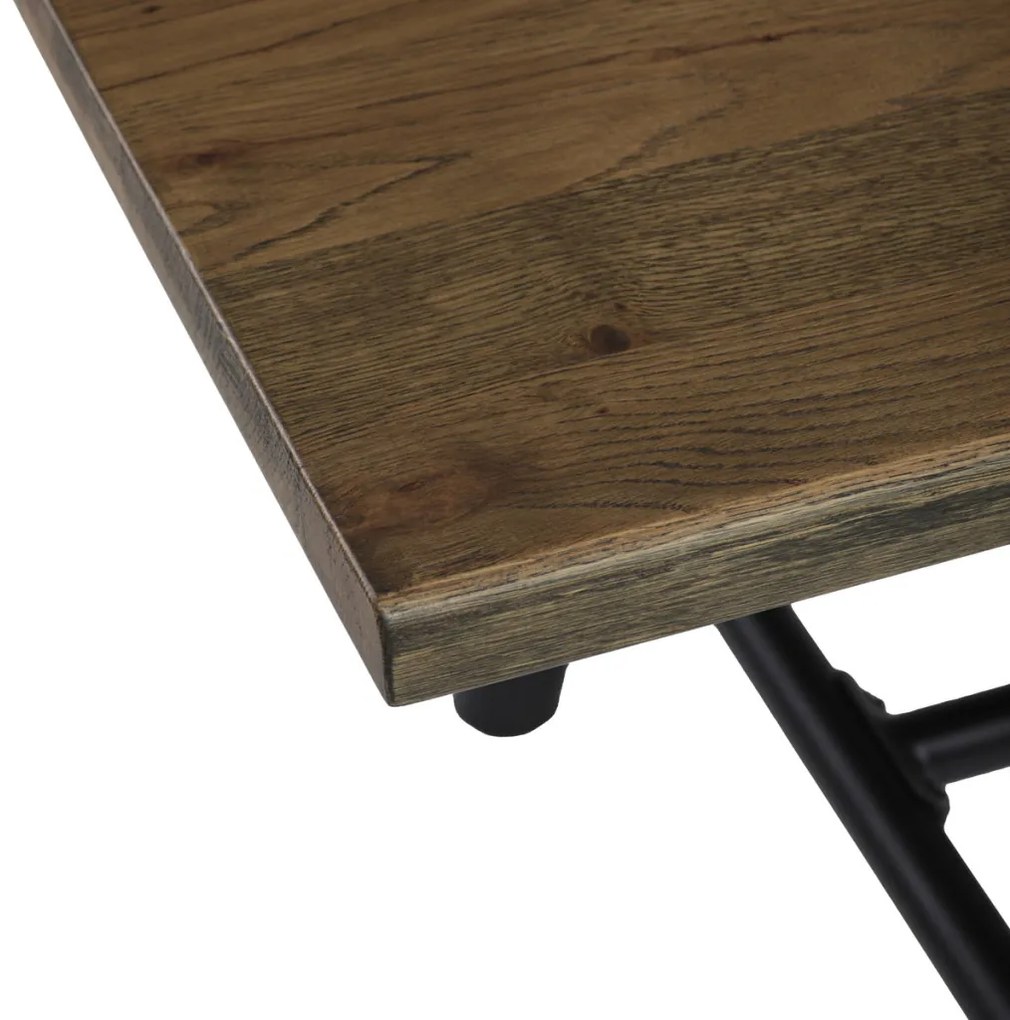 Masă de sufragerie, 220x90cm, furnir, culoare nuc, picioare din metal negru