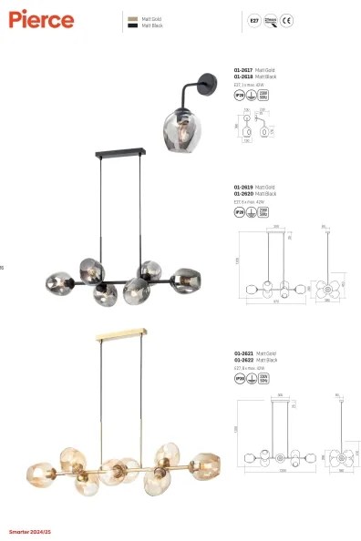 Redo 01-2618 - Fali lámpa PIERCE 1xE27/42W/230V fekete/füstös