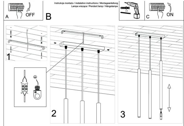 Sollux SL.0470 - Csillár zsinóron PASTELO 3 3xG9/8W/230V fekete