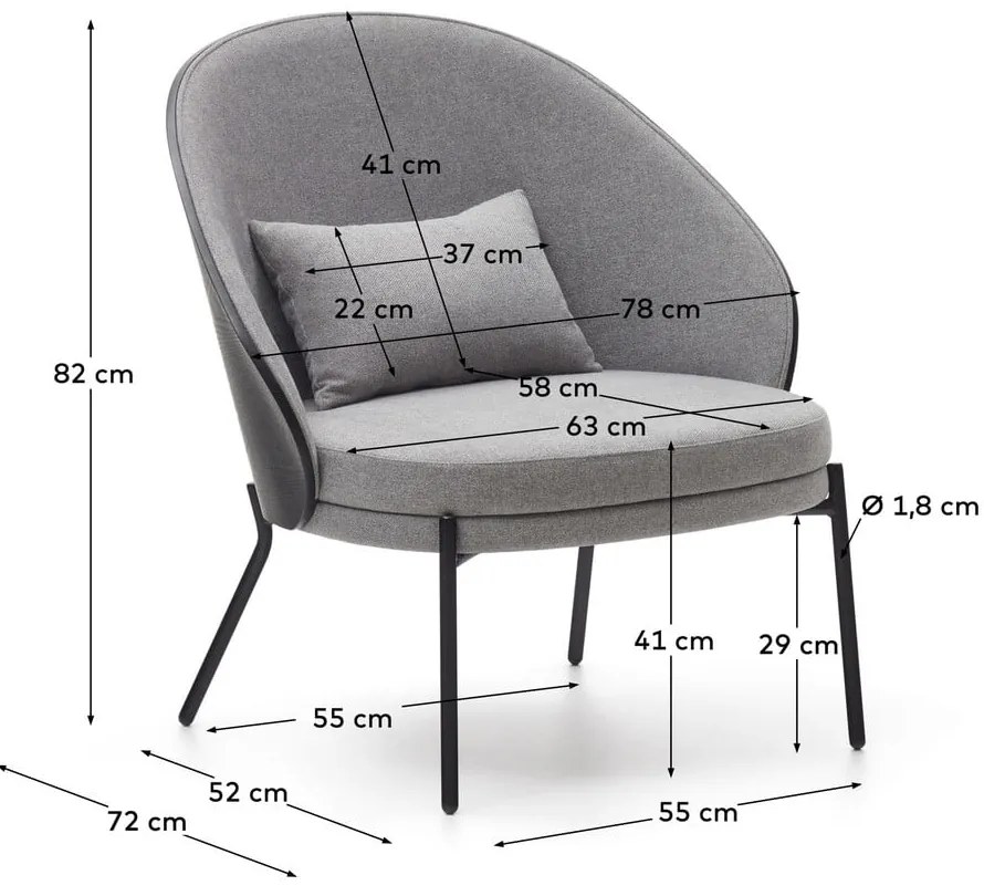 Fekete-szürke fotel Eamy – Kave Home