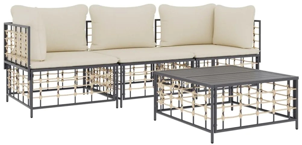 4 részes antracitszürke polyrattan kerti ülőgarnitúra párnákkal