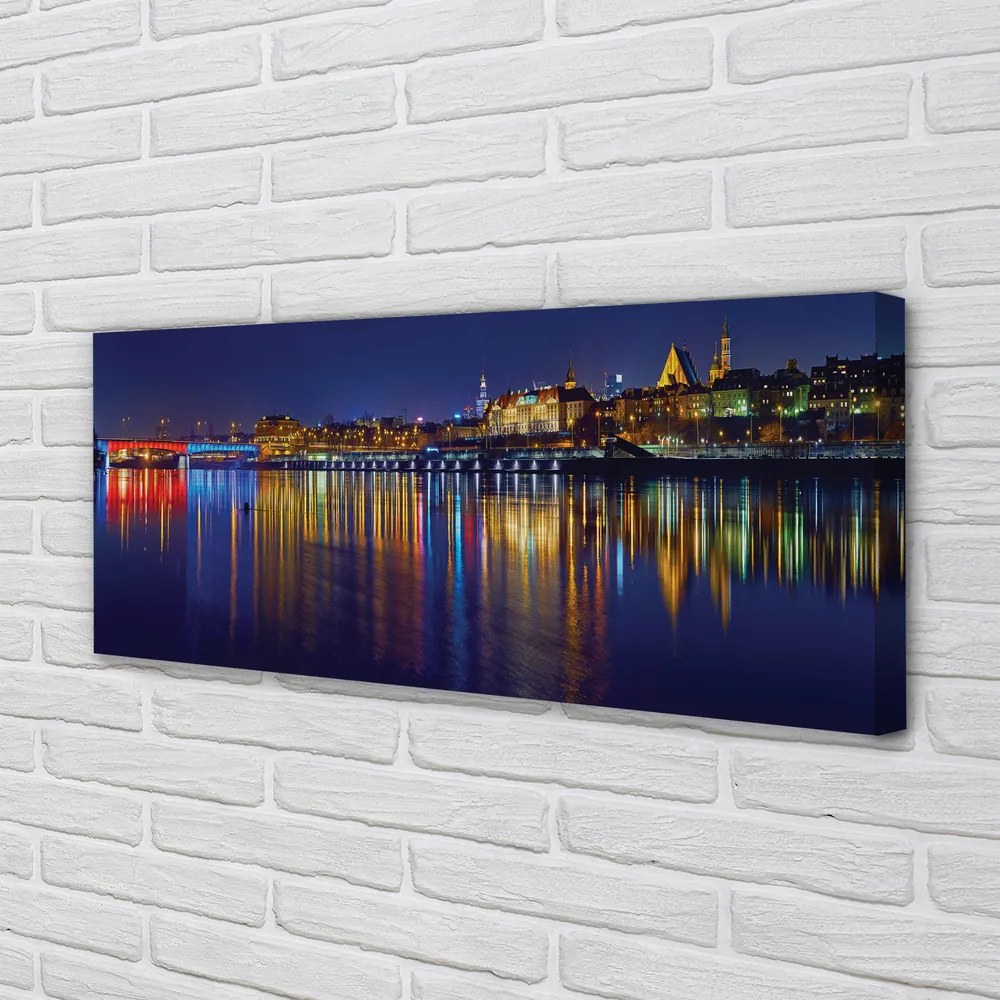 Canvas képek Varsó város éjszaka folyó híd 120x60 cm