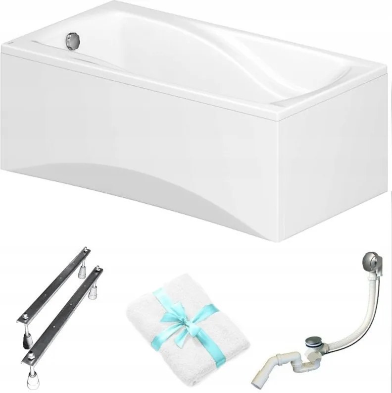 Téglalap alakú kád Zen by Cersanit 160x85 fehér burkolat szifon láb törölköző