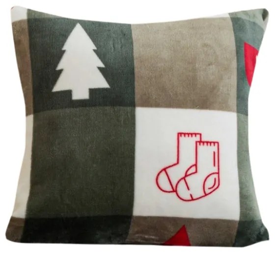 Mikroplüss párnahuzat CHRISTMAS SOCKS 45x45 cm, zöld