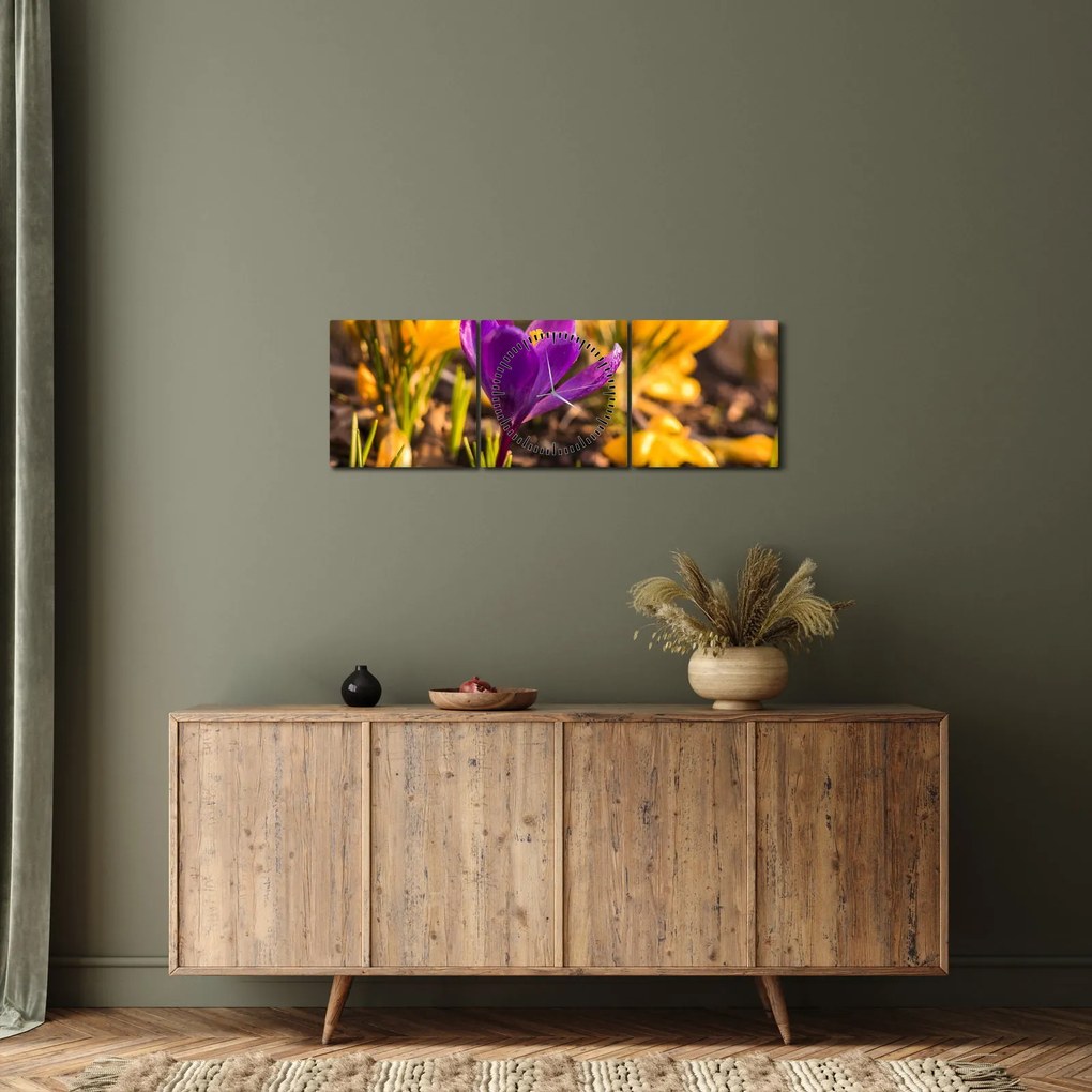Lila virágok képe (órával) (90x30 cm)