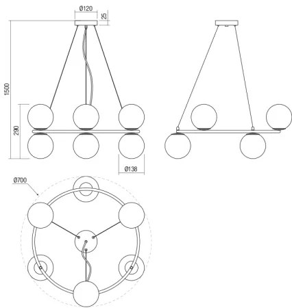 Redo 01-3158 - Csillár zsinóron BOWLING 6xE14/28W/230V fekete