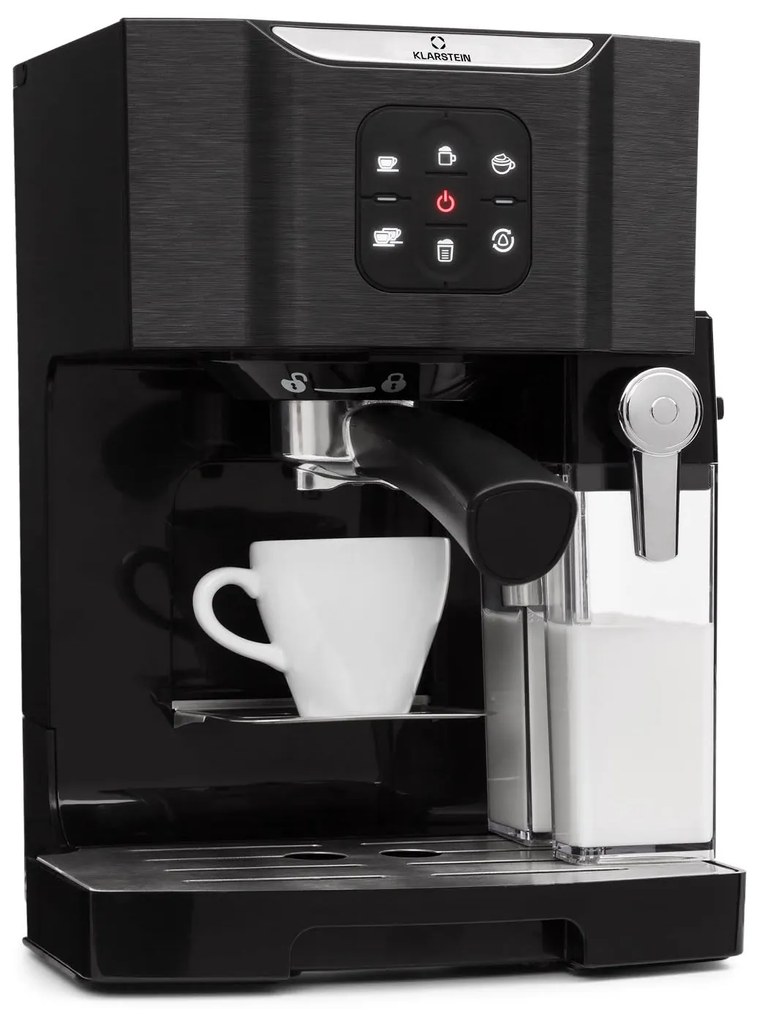Klarstein BellaVita, kávéfőző, 1450 W, 20 bar, tejhabosító, 3 az 1-ben, fekete