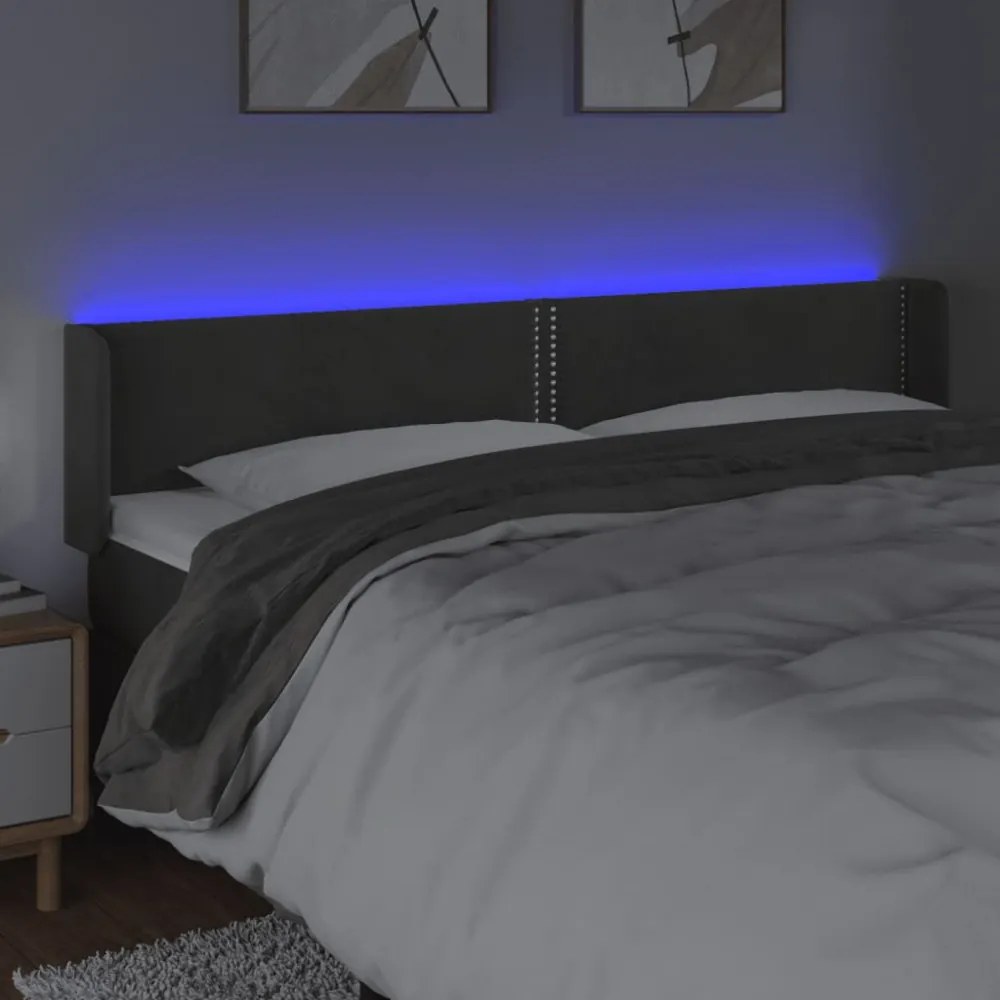 sötétszürke bársony LED-es fejtámla 163 x 16 x 78/88 cm