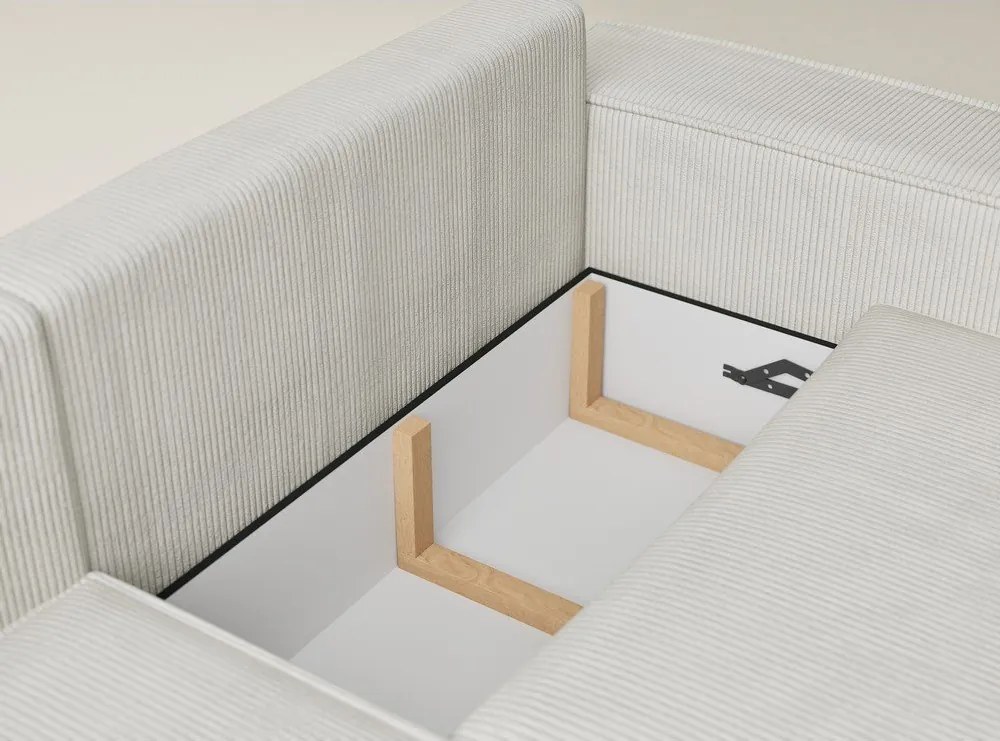 Krémszínű kordbársony kinyitható-tárolóhelyes sarokkanapé (bal oldali-L alakú) Tonga – Maison de Rêve