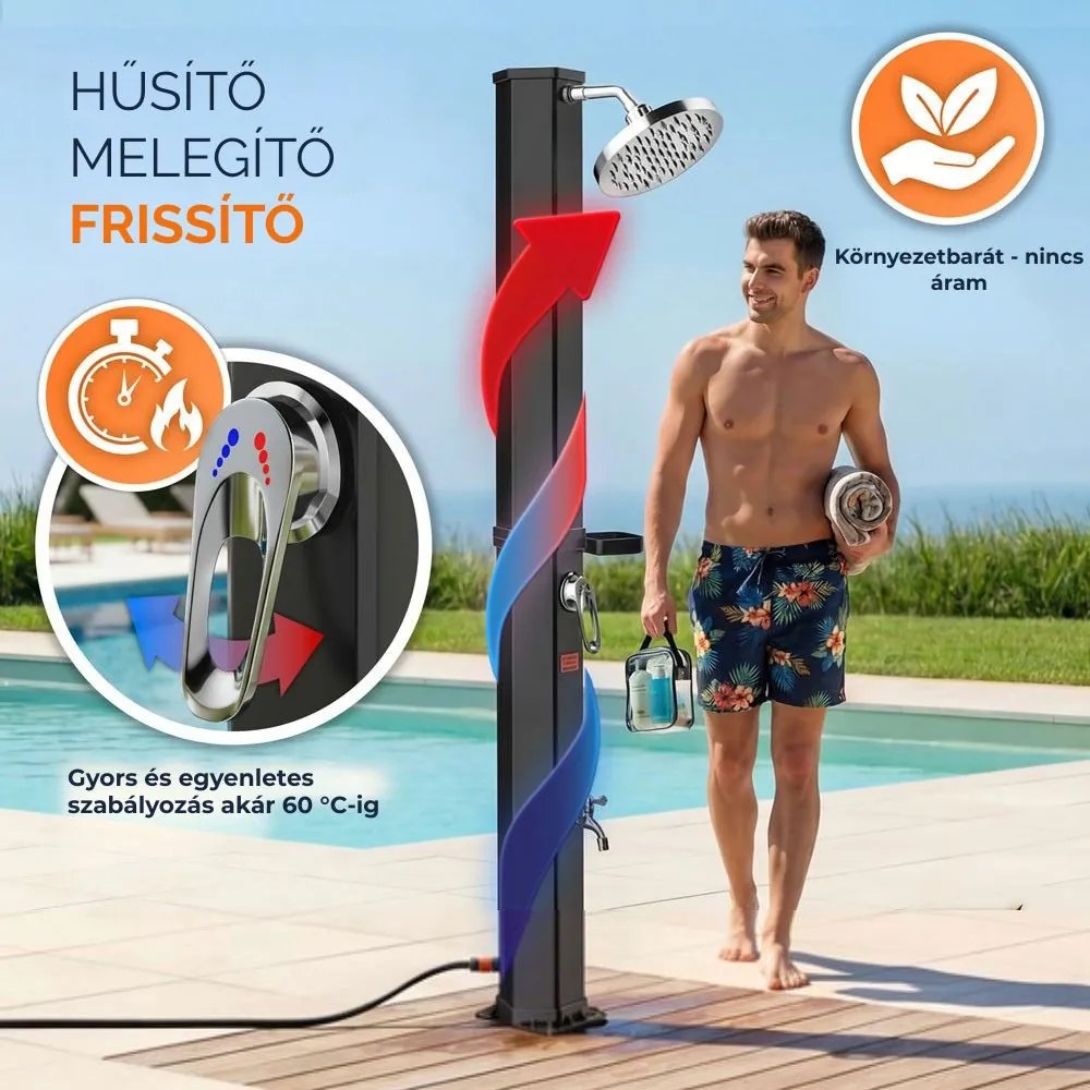 HAVANA szolár zuhany fedéllel, 60 l, fekete Casaria