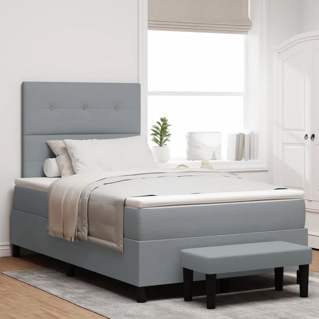 Boxspring ágy matraccal és paddal, világosszürke, 120 x 190 cm, szövet