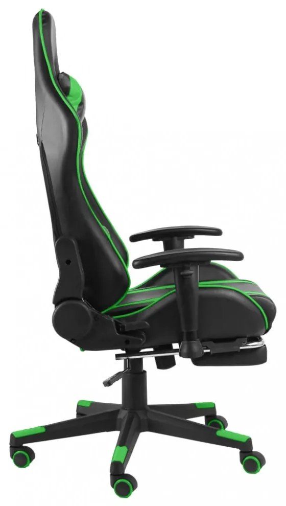 zöld PVC forgó gamer szék lábtartóval