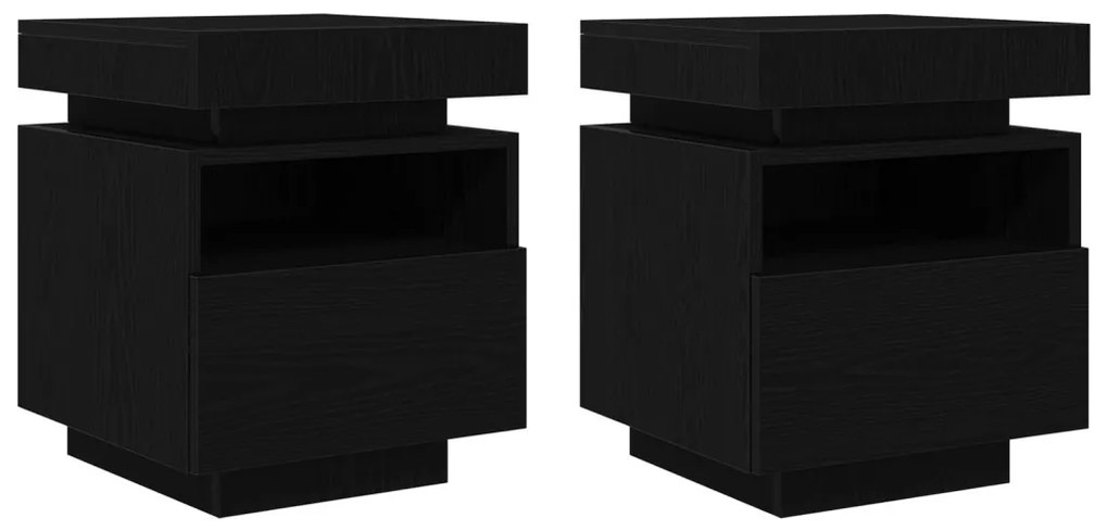 Éjjeli Asztal LED Fényekkel 2 db Fekete Tölgy 40x39x48,5 cm
