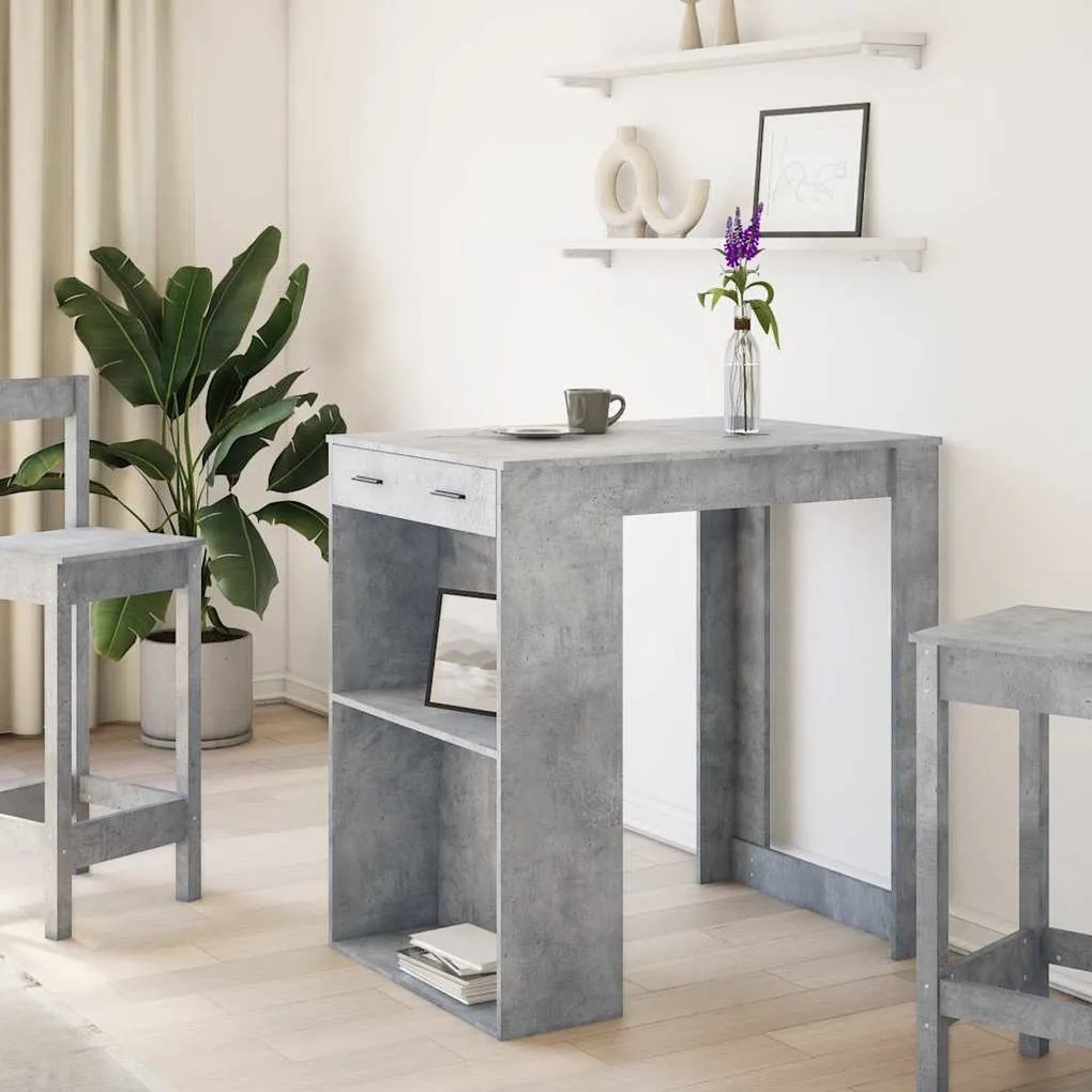betonszürke szerelt fa bárasztal 102 x 70 x 103,5 cm