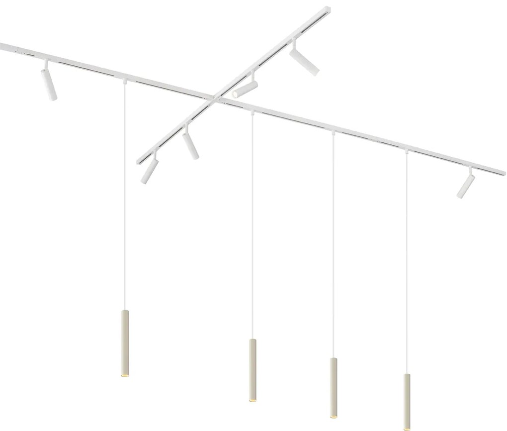 Modern sínrendszer 6 spotlámpával és 4 függőlámpa fehér és bézs színben, 1 fázisú - Slimline Uzzy Keno