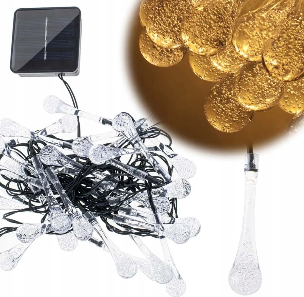 Napelemes Kerti Lámpák Jégcsapok Kültéri Girland 6,5m 30 Led Meleg Fehér
