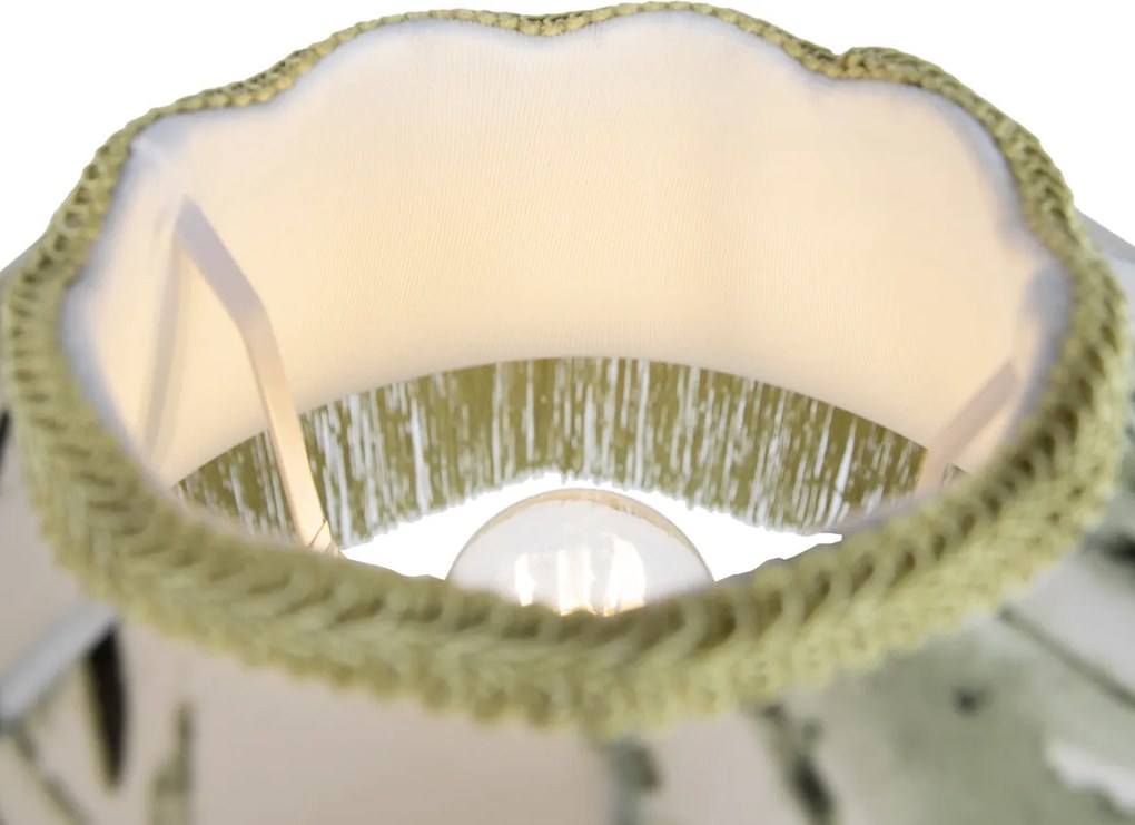 Fekete állólámpa virágmintás búrával és fehér belsővel 45 cm - Classico