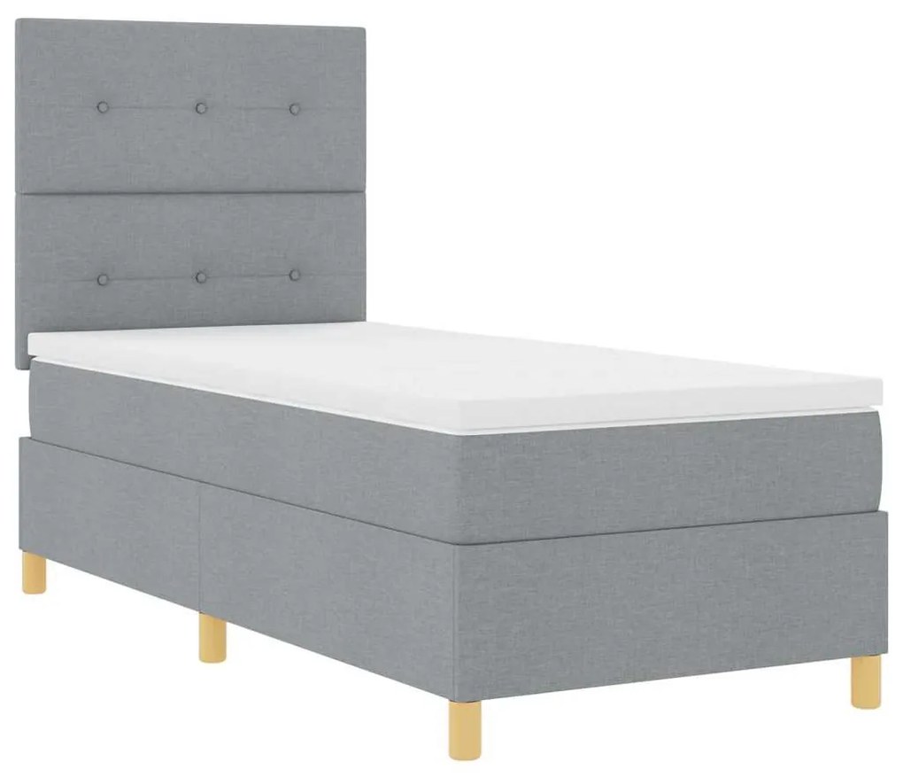 Boxrugós ágy fejtámlával Világosszürke 100 x 200 cm szövet