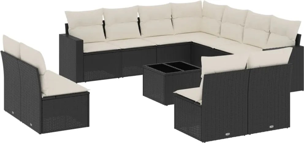 vidaXL 12 részes fekete polyrattan kerti ülőgarnitúra párnákkal