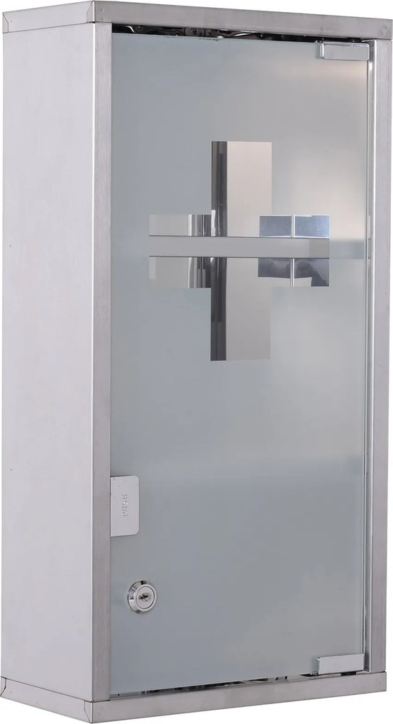 Zárható Orvosi Szekrény elsősegély készlettel, 3 rekesszel, Rozsdamentes acél, Ezüst 25 x 12 x 48 cm | Aosom