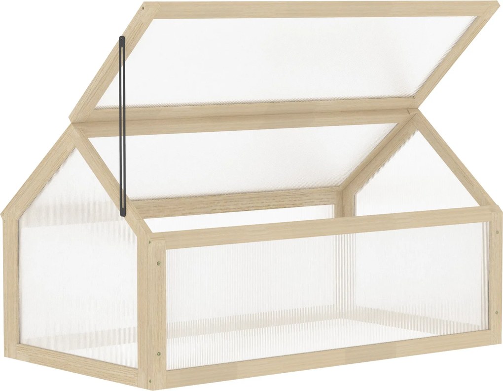 Outsunny Fa Mini Üvegház 90 x 52 x 49,5 cm, Növényi Ágy Fedéllel, Fényáteresztő Hidegkeret, Télen is Használható Emelt Kert Ágy a Kerthez és Balkonhoz