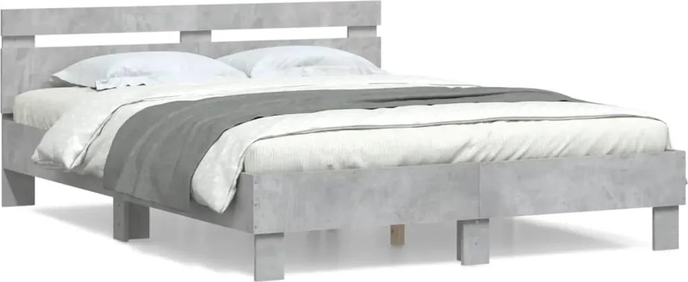vidaXL betonszürke szerelt fa ágykeret fejtámlával 140x200 cm