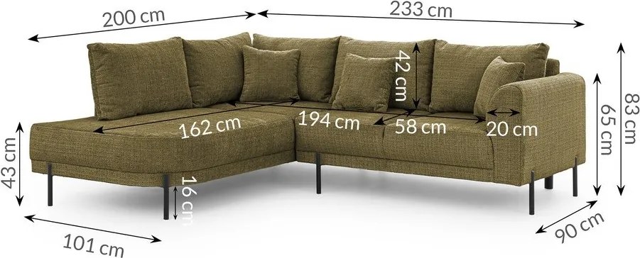 Zöld zsenília sarokkanapé (bal oldali-L alakú) Mauris – Ropez