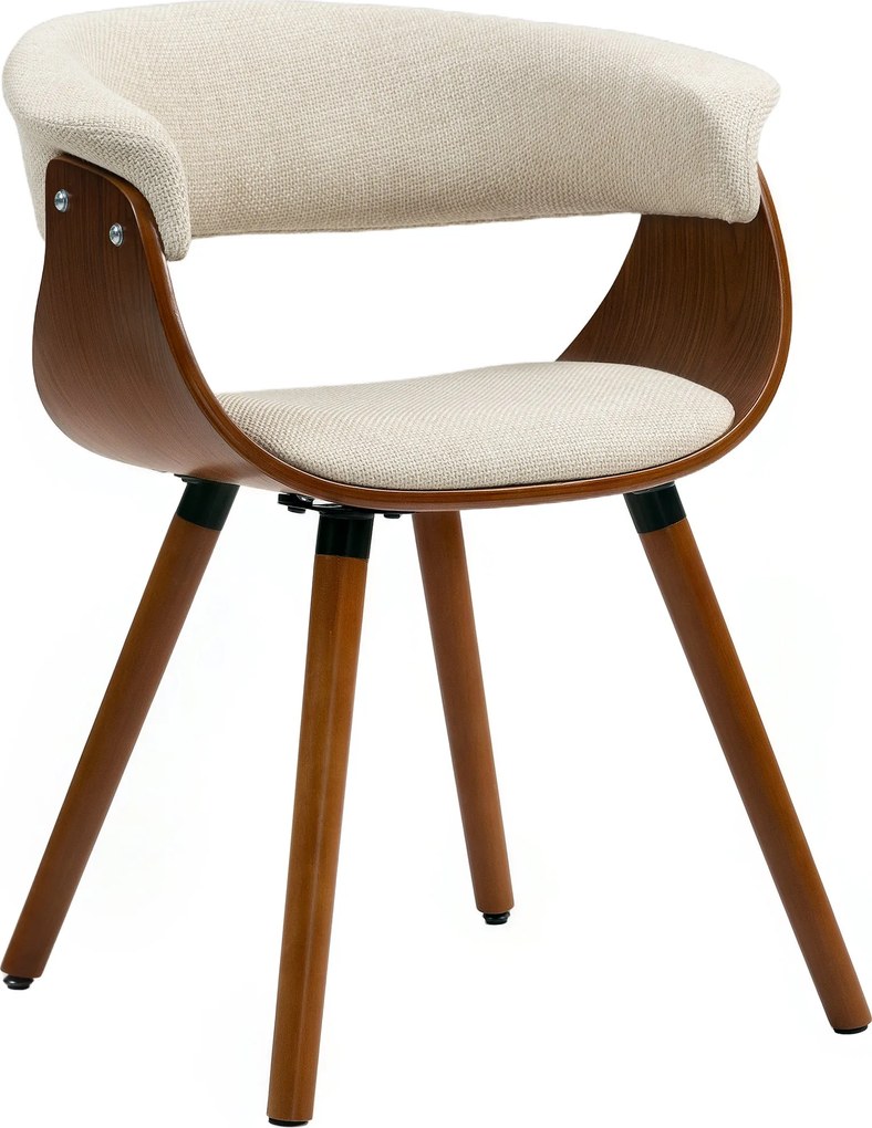 HOMCOM Étkezőszék Háttámlával, Vászon Hatású, Kárpitozott Karfás Szék Fa Lábbal Étkezőasztalhoz, Bézs | Aosom