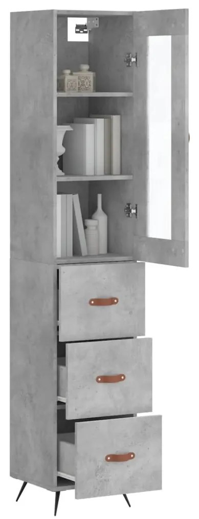 Betonszürke szerelt fa magasszekrény 34,5x34x180 cm