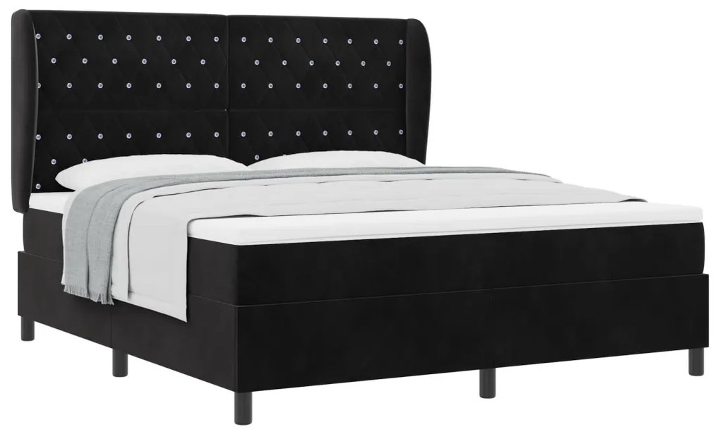 Boxspring Ágy Matrac Fekete 180x200 cm Bársony