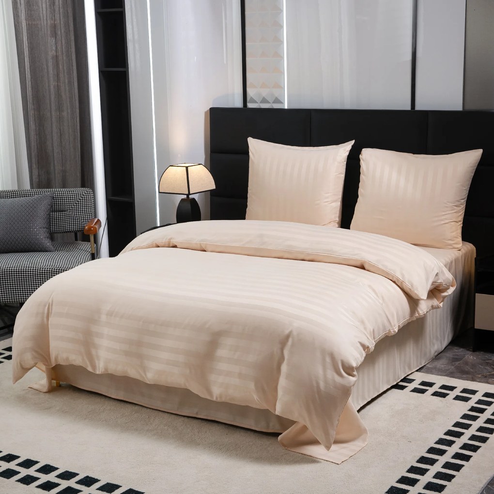 JASMINE mikroszálas ágyneműhuzat, pezsgőszínű – 2 cm-es csíkos, szállodai zsebes Ágyneműhuzat mérete: 70 x 90 cm | 140 x 200 cm