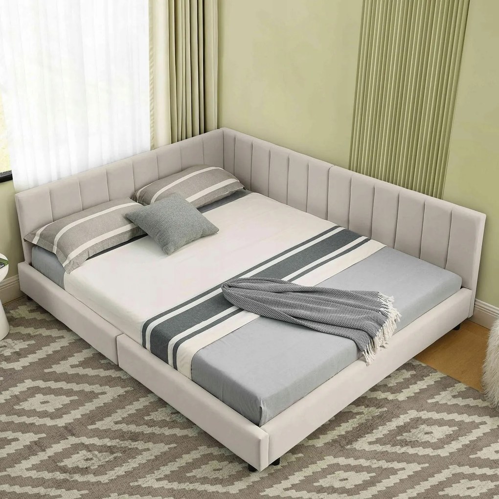 franciaágy 140x200 cm Gyerekágy Bársony Bézs