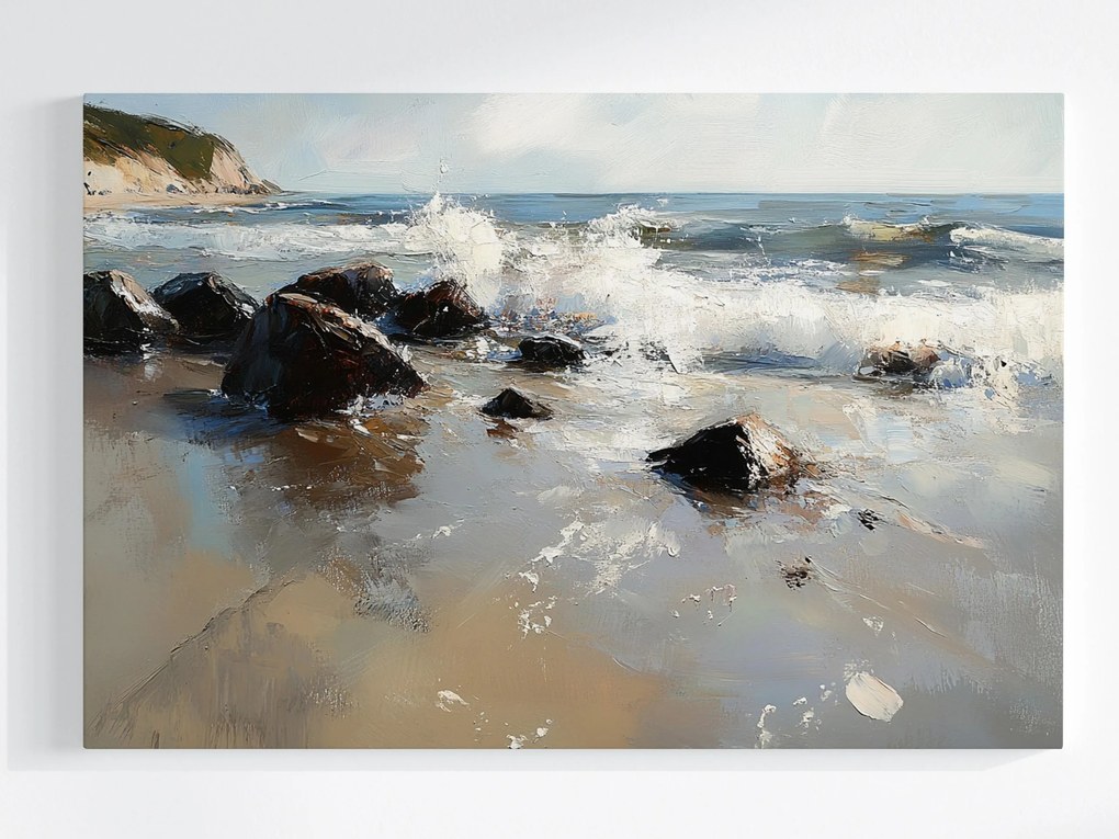 Vászonkép Canvas Tájkép Tenger Tengerpart Szikla Kövek Sziklák Hullámok 60x40