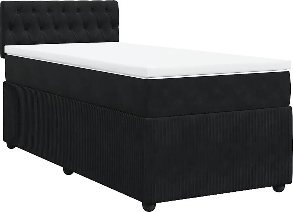 vidaXL fekete bársony rugós ágy matraccal 100 x 200 cm