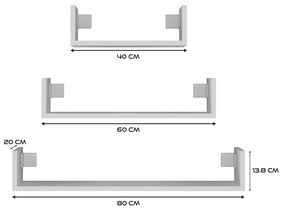 Mobi 3P fali polc (3db), fehér