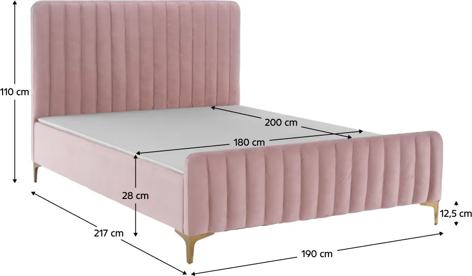 Ágy, rózsaszín/gold arany króm, 180x200, KAISA