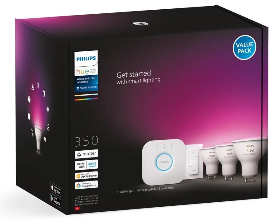 Okos kezdő készlet 5 db-os GU10, 6 W White and color ambiance – Philips Hue