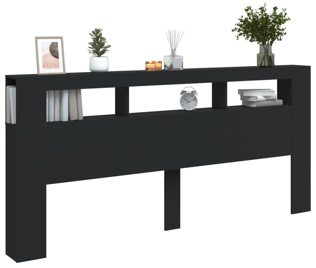 fekete szerelt fa LED-es fejtámla 220x18,5x103,5 cm