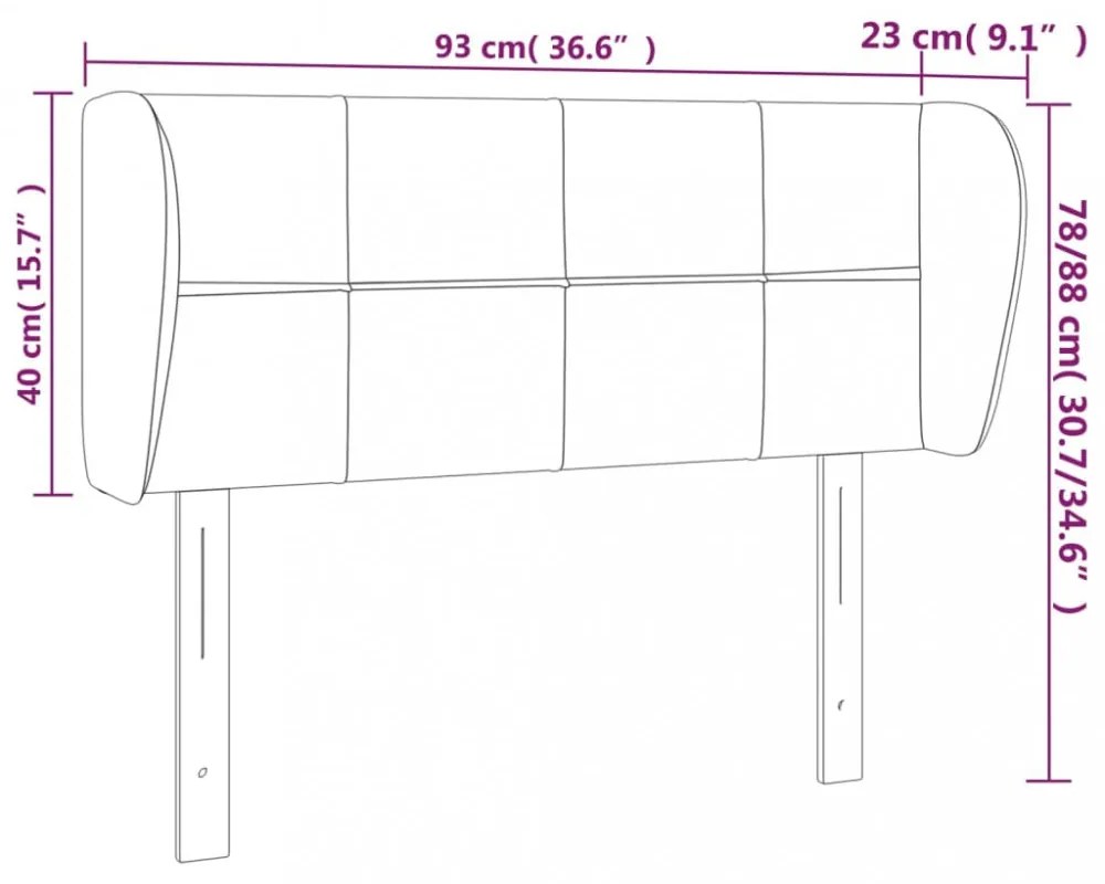fekete bársony fejtámla szárnyakkal 93x23x78/88 cm