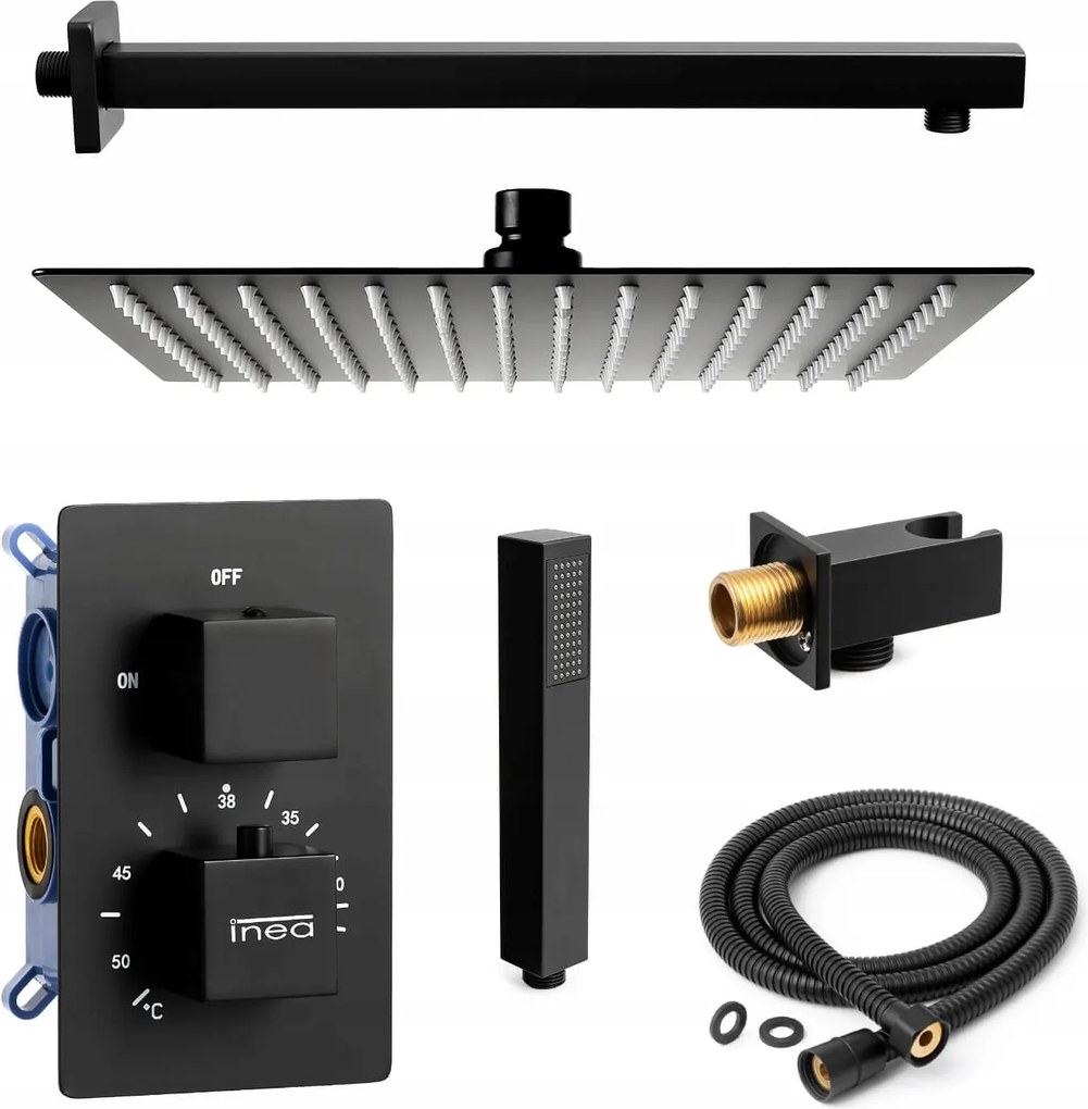 Falsík Alatti Zuhanyszett Fekete Termosztát Esőztetővel 25