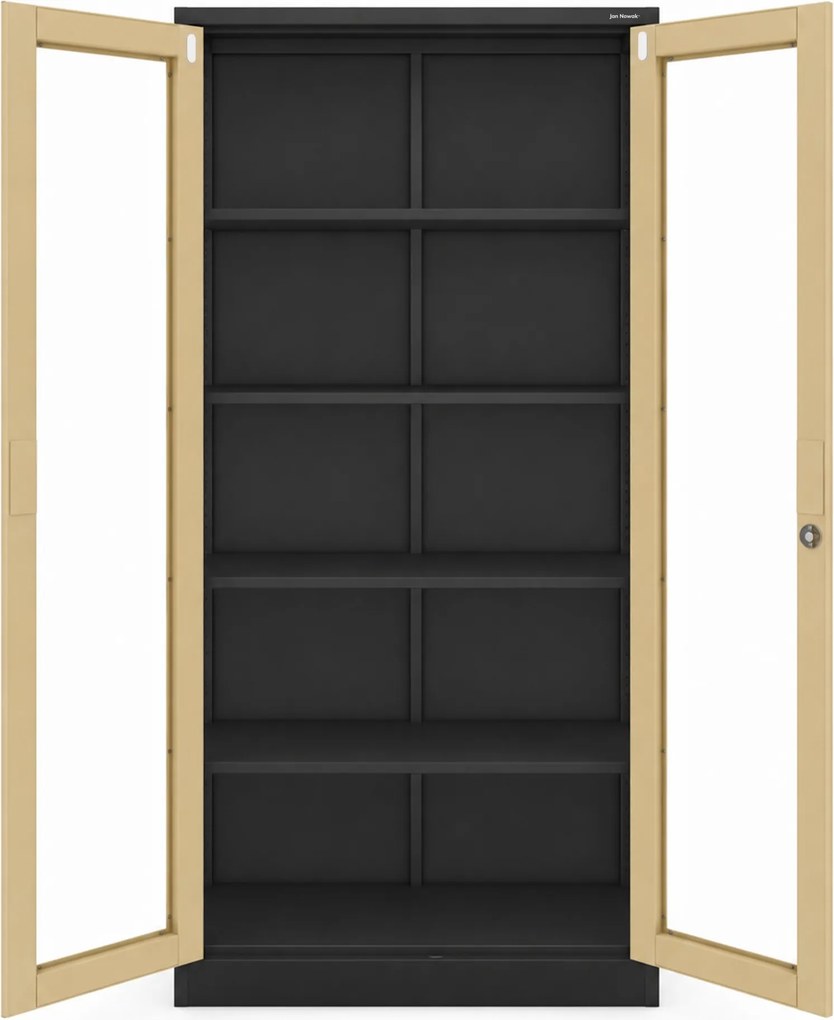 Fém szekrény vitrinnel antracit / dió: Eco Design AMELIA, 900 x 1850 x 400 mm