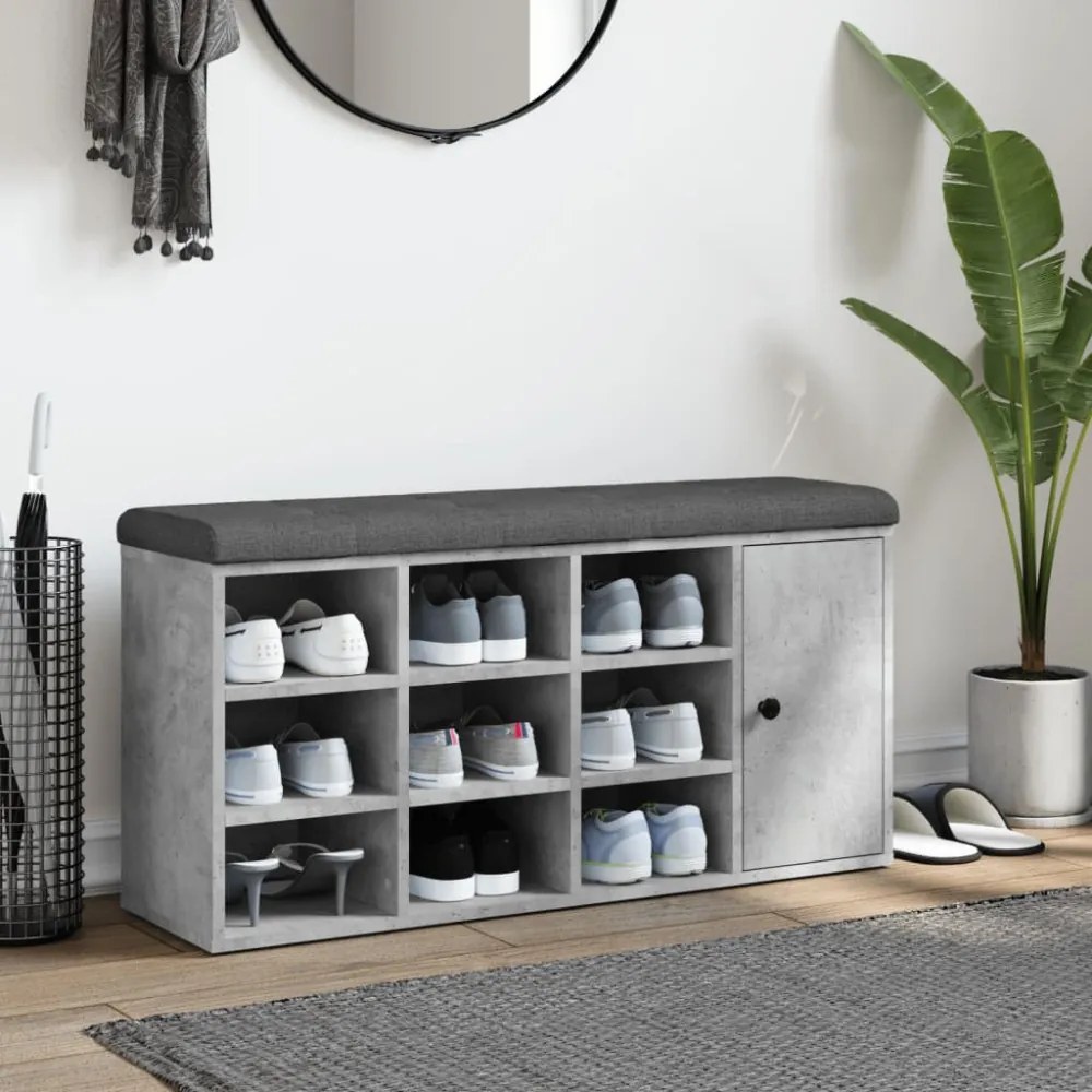 betonszürke szerelt fa cipőtároló pad 102 x 32 x 50 cm