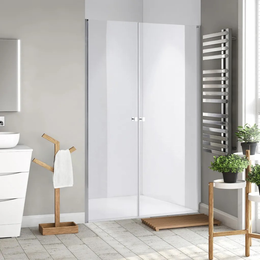 Stuxi Bari Big 150 cm széles aszimmetrikus kétszárnyú nyíló zuhanyajtó, 6 mm vízlepergető üveggel, króm profillal, 195 cm magas