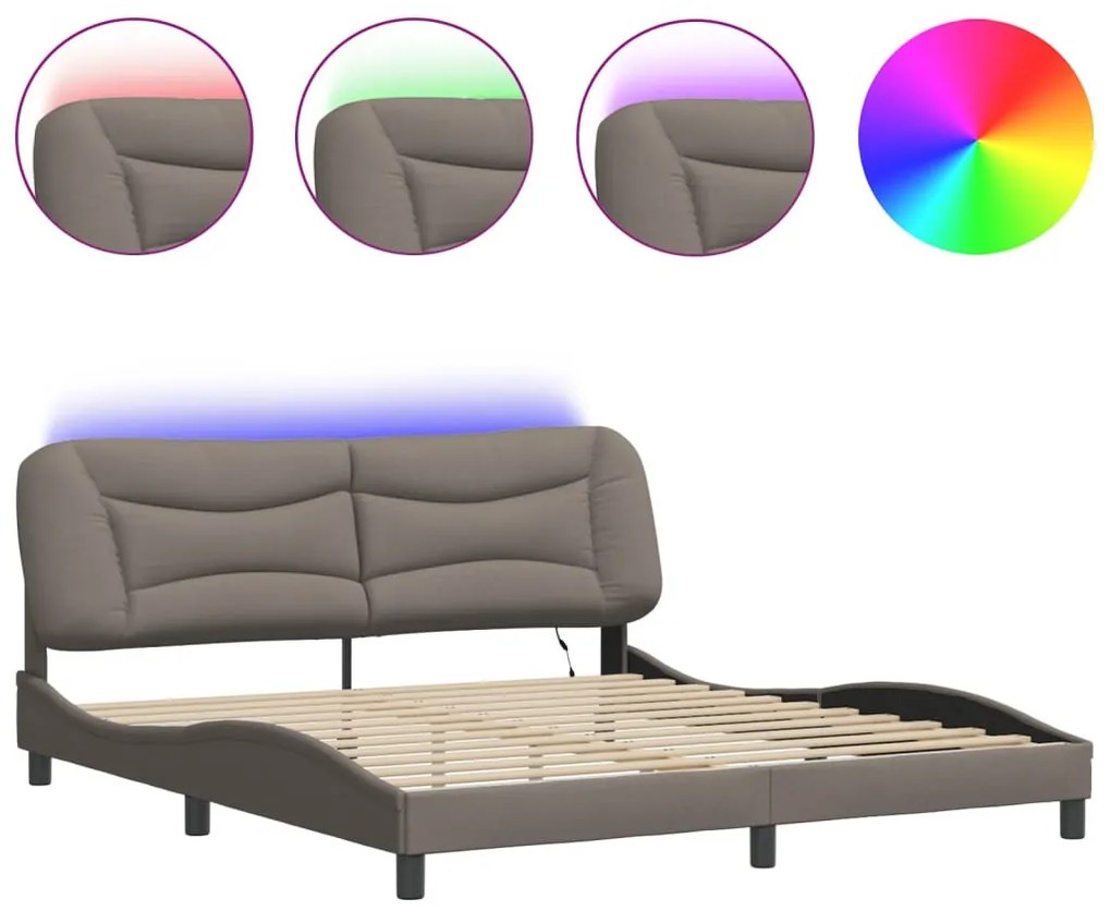 tópszínű szövet ágykeret LED-ekkel matrac nélkül Hvar 180 x 200 cm