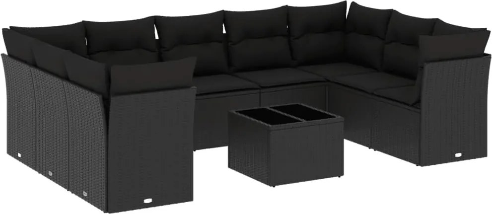 vidaXL 10 részes fekete polyrattan kerti ülőgarnitúra párnákkal