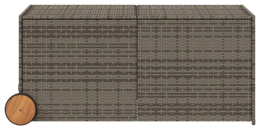 szürke polyrattan kerti tárolóláda kerekekkel 283 L