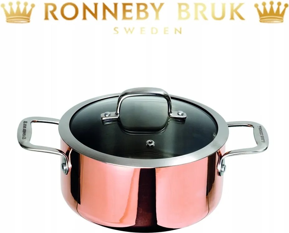 Réz lábas fedővel és két fogantyúval 3l Ronneby Bruk