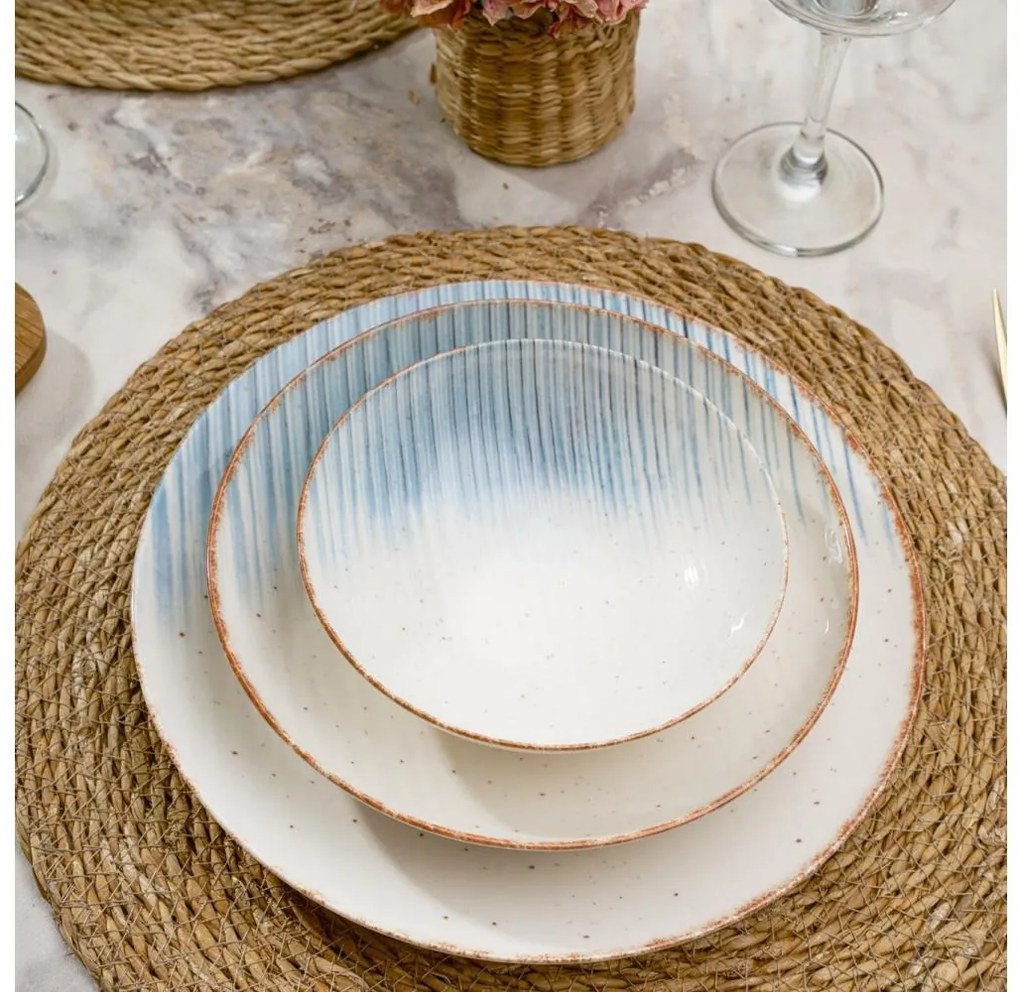 24 darabos étkészlet fehér/kék/porcelán