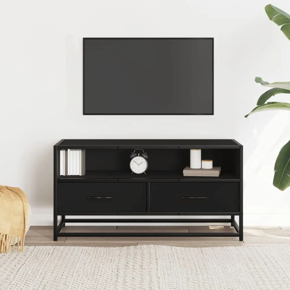 fekete szerelt fa és fém TV-szekrény 80x34,5x40 cm