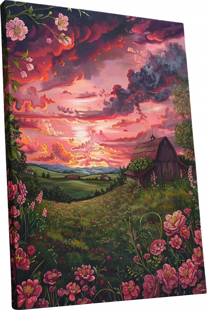 Vászonkép Naplemente virágok táj otthon nappali szoba 30x40